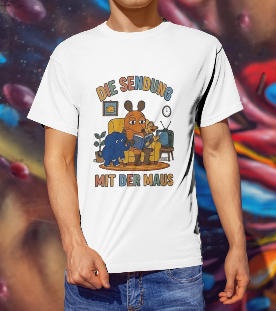 Die Sendung Mit Der Maus Cartoon Maus Ente Elefant Lesen Sitzung Wohnzimmeruhr T-Shirt