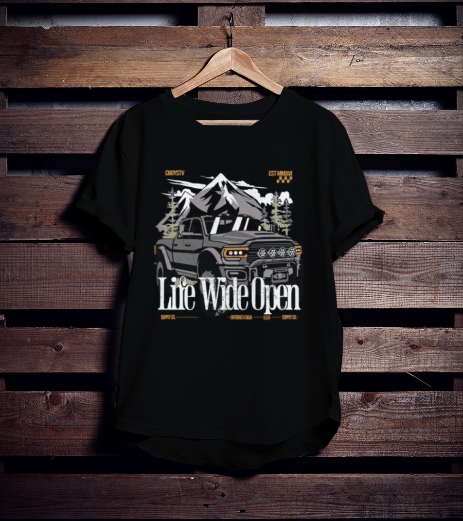 Cboystv Store Life Wide Open Ram Mountain Truck Adventure T-Shirt