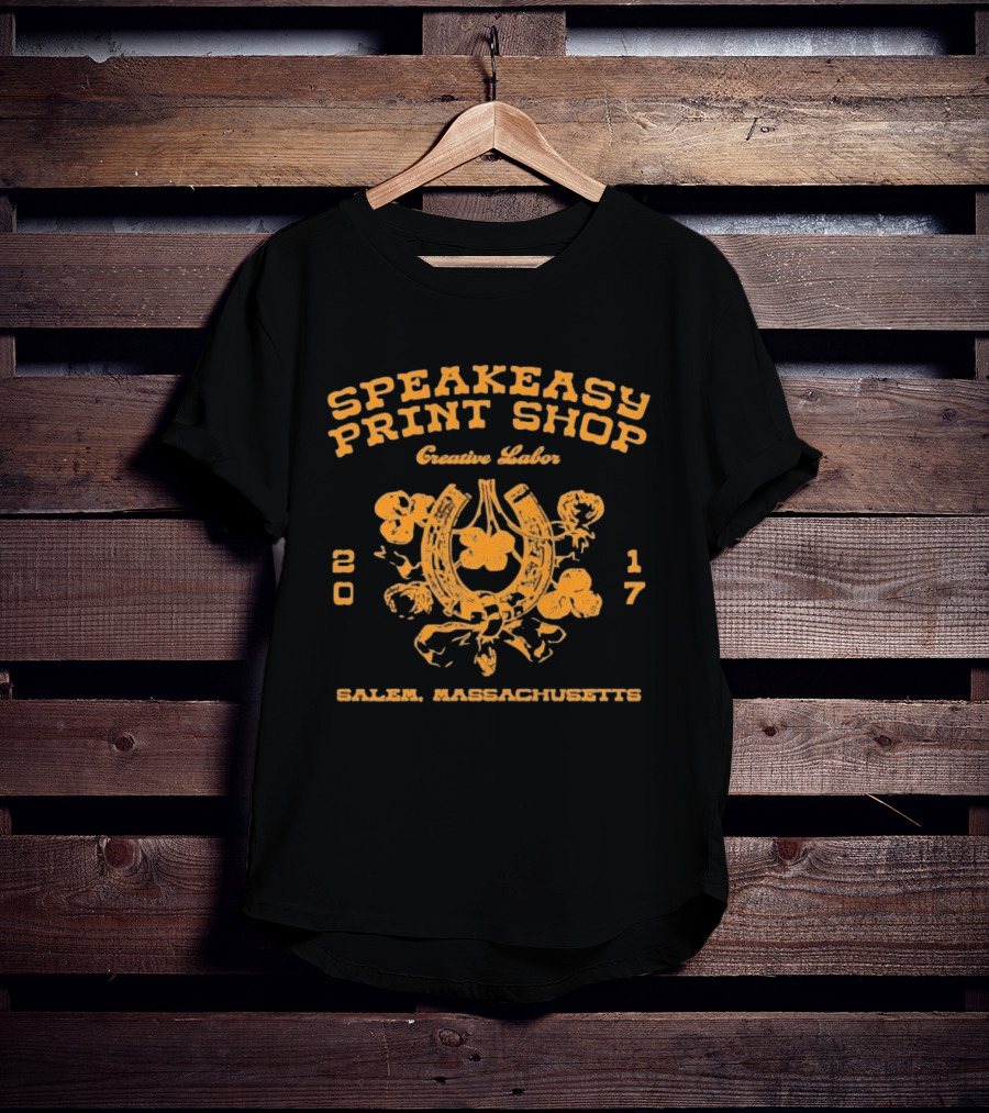 Speakeasy Print Shop Creative Labor Salem Massachusetts 2017 Horseshoe Floral T-Shirt