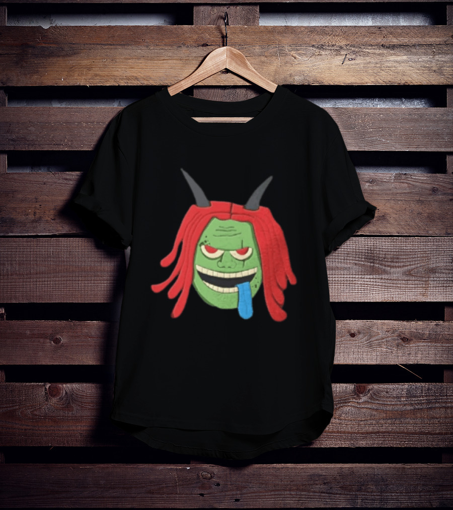 Trippie Redd Cartoon Green Devil Horns Red Hair Blue Tongue T-Shirt