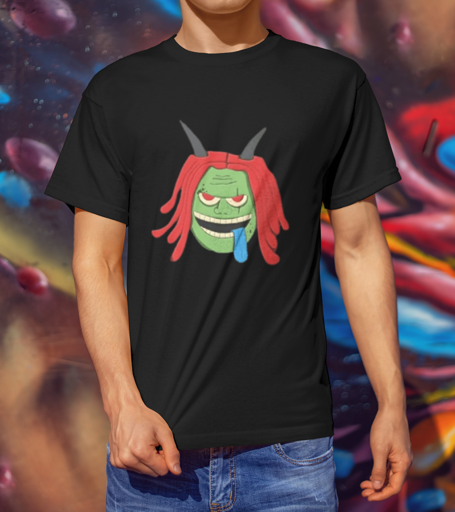 Trippie Redd Cartoon Green Devil Horns Red Hair Blue Tongue T-Shirt