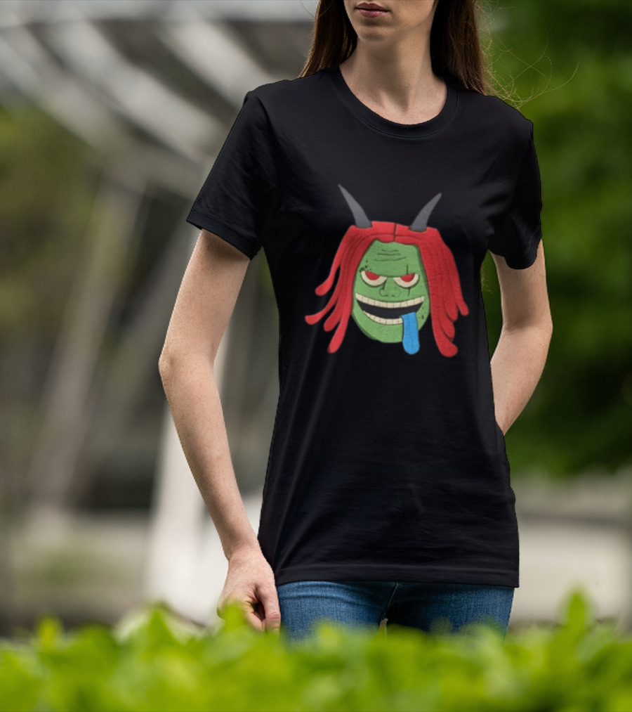 Trippie Redd Cartoon Green Devil Horns Red Hair Blue Tongue T-Shirt