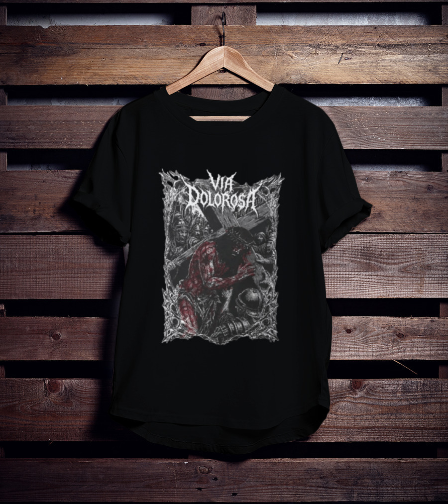 Via Dolorosa Jesus Christ Carrying Cross With Blood And Roman Soldiers T-Shirt