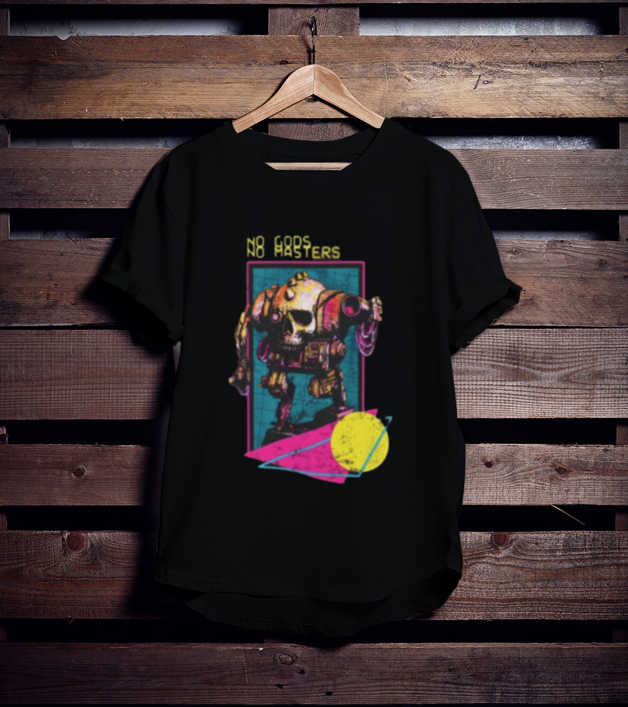 Black Magic Creative Store BMC No Gods No Masters Skull Robot T-Shirt
