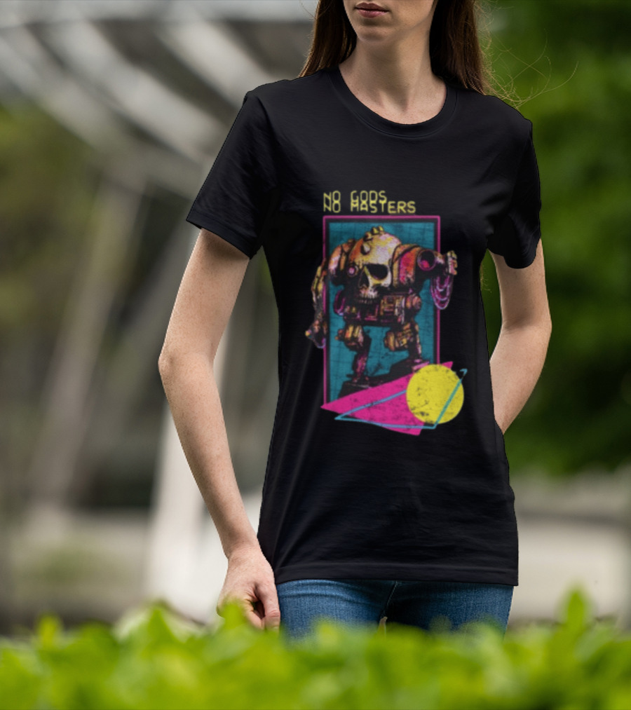 Black Magic Creative Store BMC No Gods No Masters Skull Robot T-Shirt