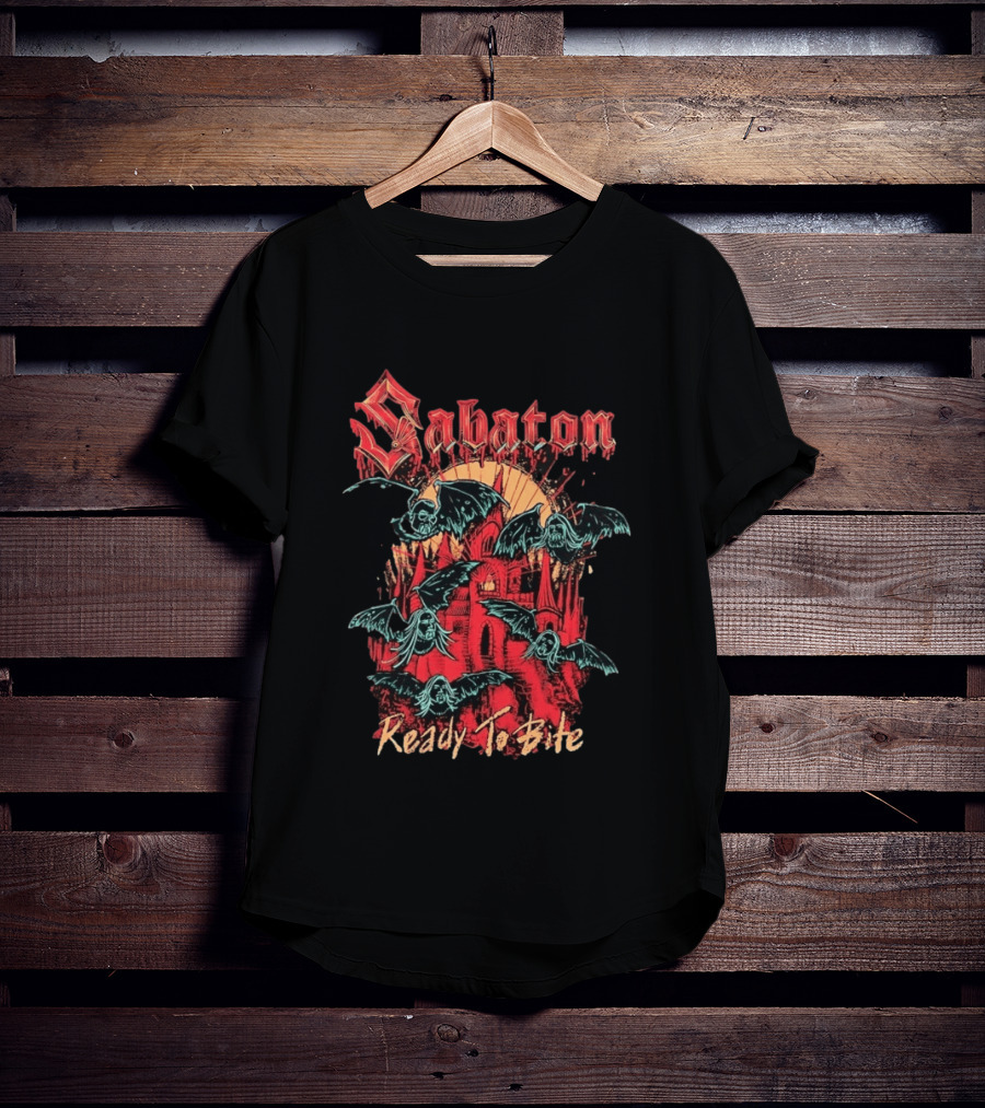 Sabaton Ready To Bite Heavy Metal Band Vampire Bats Castle T-Shirt