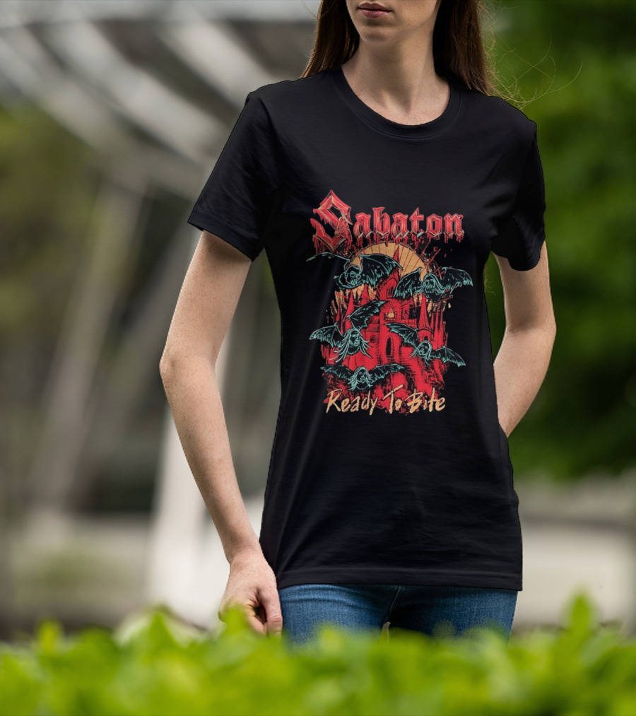 Sabaton Ready To Bite Heavy Metal Band Vampire Bats Castle T-Shirt