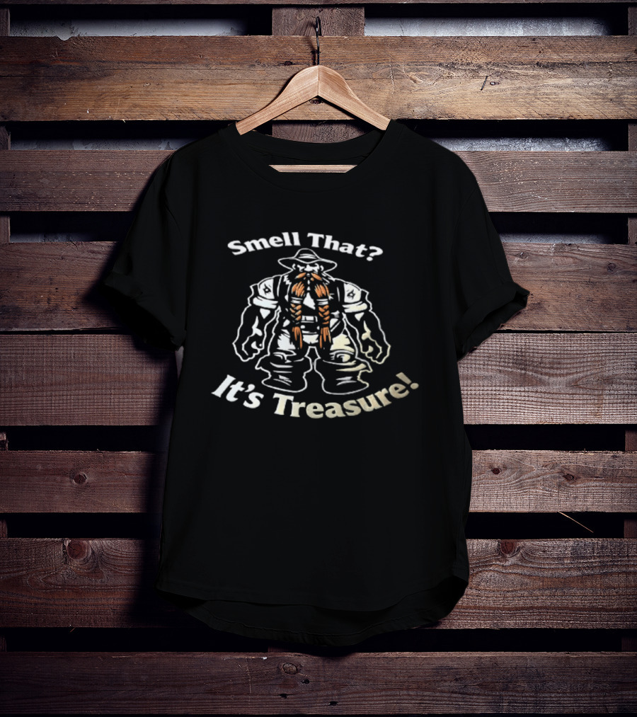 Smell That It's Treasure Cartoon Dwarf Orange Braided Beard T-Shirt