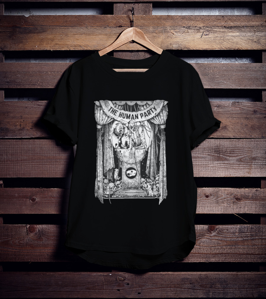 The Human Party Macabre Skeleton Dark Gothic Stage Curtain Scene T-Shirt
