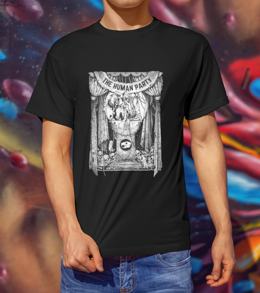 The Human Party Macabre Skeleton Dark Gothic Stage Curtain Scene T-Shirt