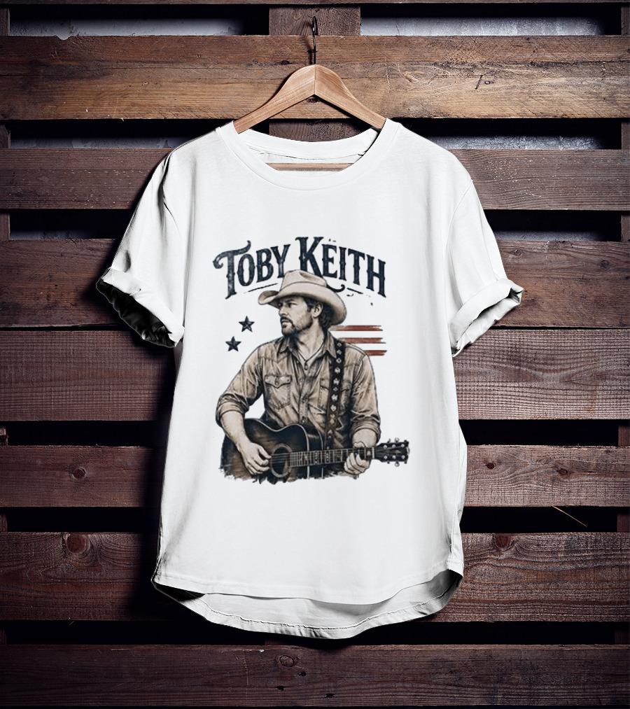 Toby Keith Raised Country Live Proud Guitar Cowboy Hat Stars Stripes T-Shirt