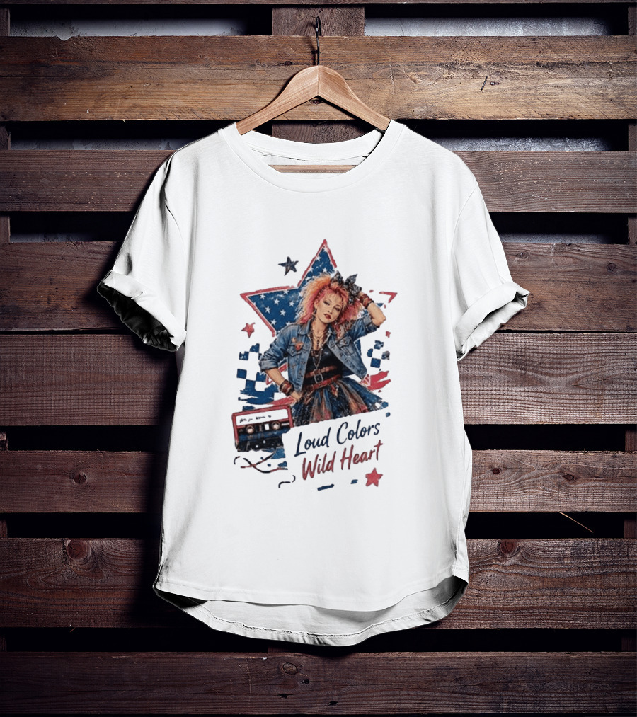 Cyndi Lauper Loud Colors Wild Heart Star Denim 80s Style Cassette T-Shirt