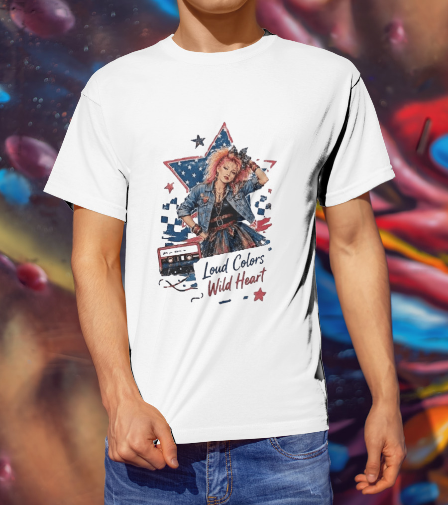 Cyndi Lauper Loud Colors Wild Heart Star Denim 80s Style Cassette T-Shirt
