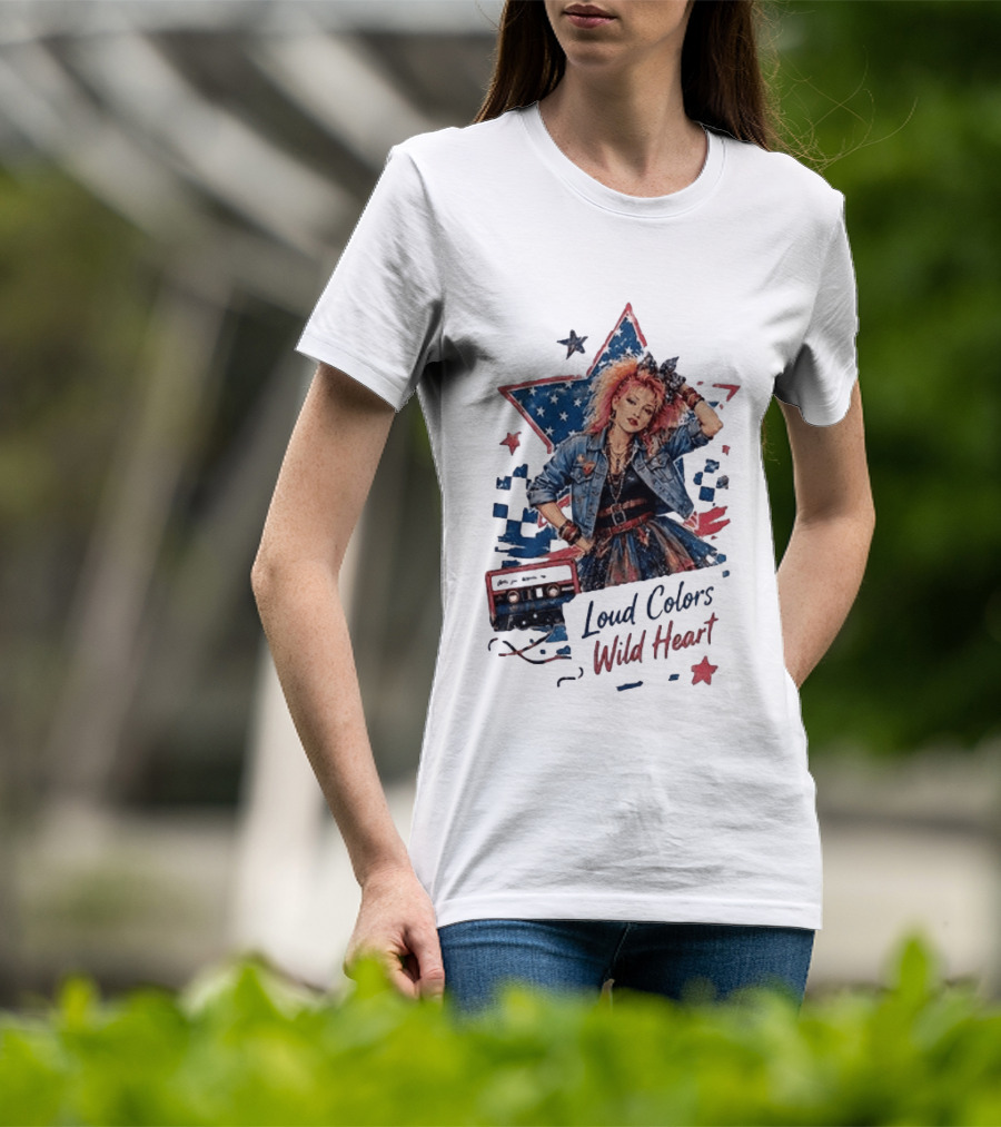 Cyndi Lauper Loud Colors Wild Heart Star Denim 80s Style Cassette T-Shirt