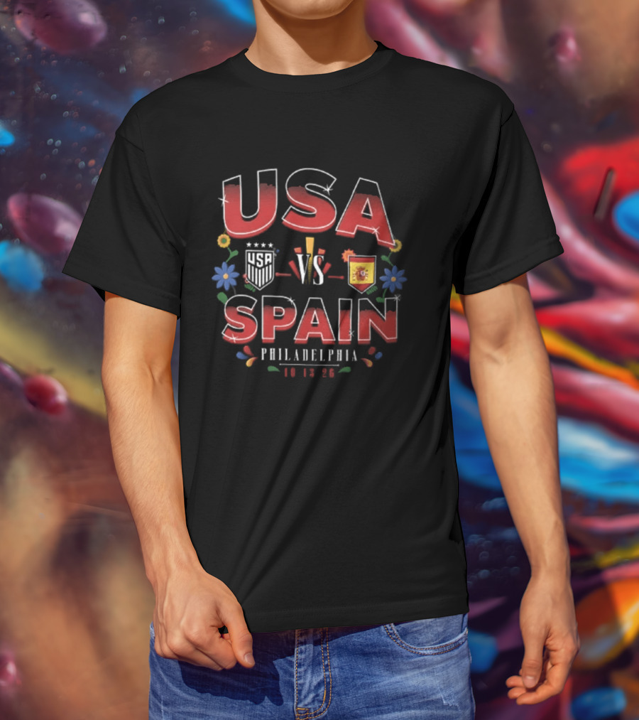 USA VS Spain Philadelphia October 18 2026 Floral Border T-Shirt