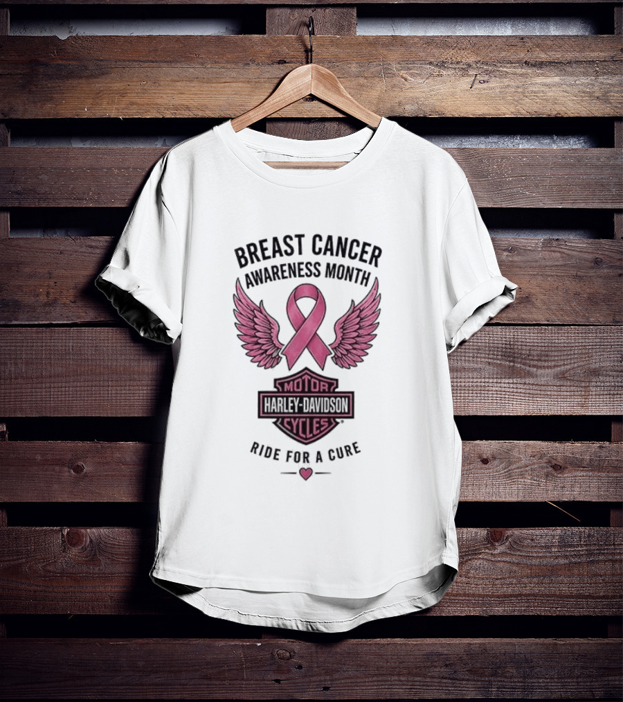 Breast Cancer Awareness Month Harley Davidson Motor Cycles Pink Ribbon Ride For A Cure T-Shirt