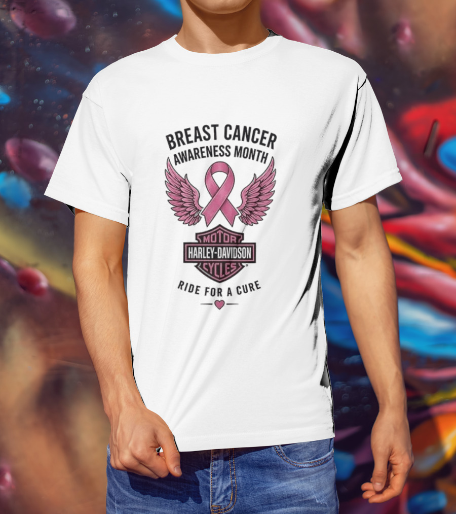 Breast Cancer Awareness Month Harley Davidson Motor Cycles Pink Ribbon Ride For A Cure T-Shirt