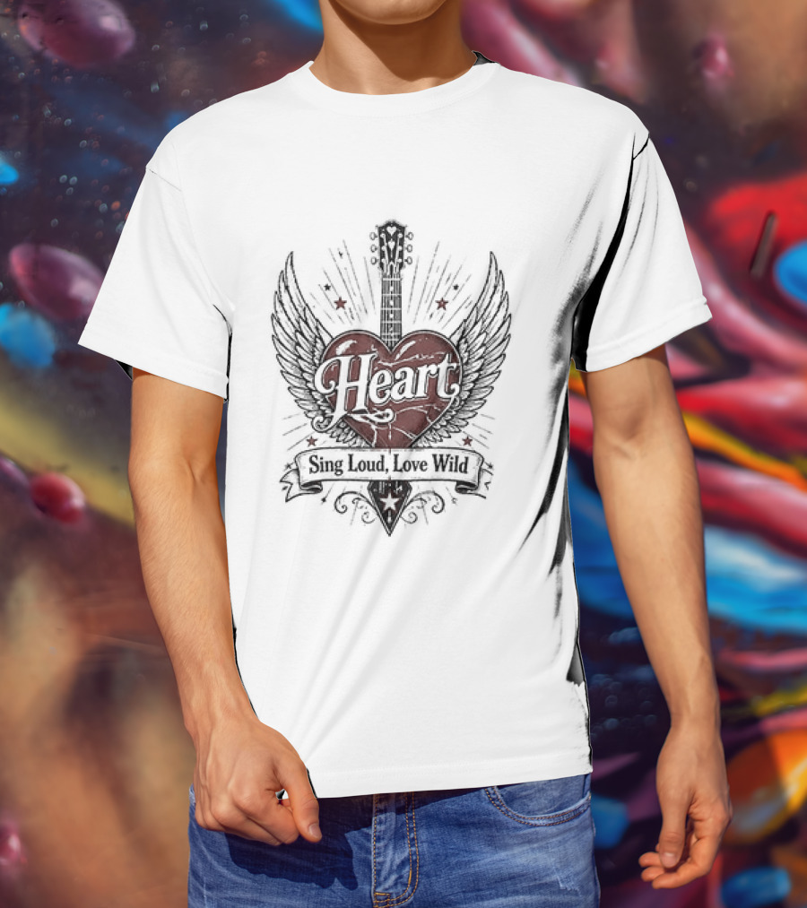 Heart Sing Loud Love Wild Wings Guitar T-Shirt