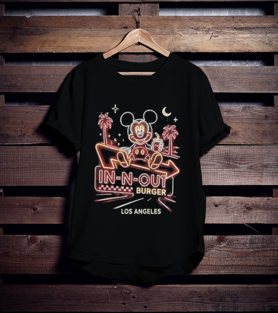 Mickey Mouse In N Out Burger Neon Los Angeles Palm Trees T-Shirt