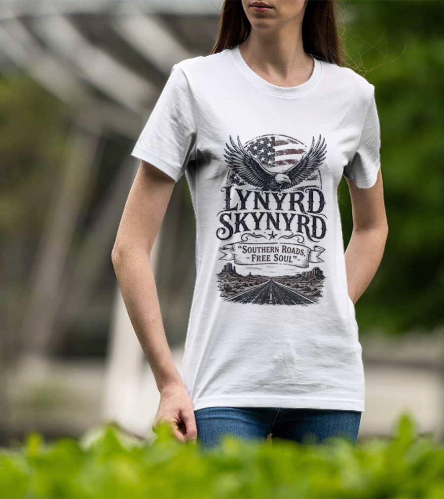 Lynyrd Skynyrd Southern Roads Free Soul American Flag Eagle T-Shirt