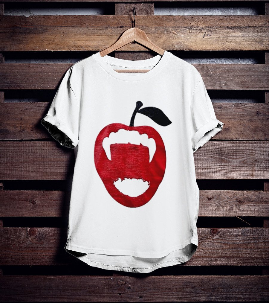 Red Apple Vampire Fangs Halloween Cutout T-Shirt