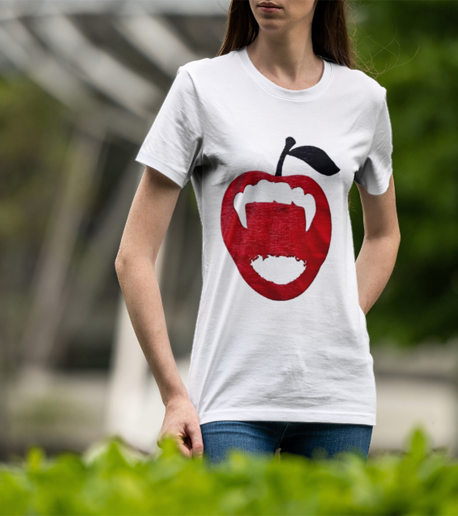 Red Apple Vampire Fangs Halloween Cutout T-Shirt