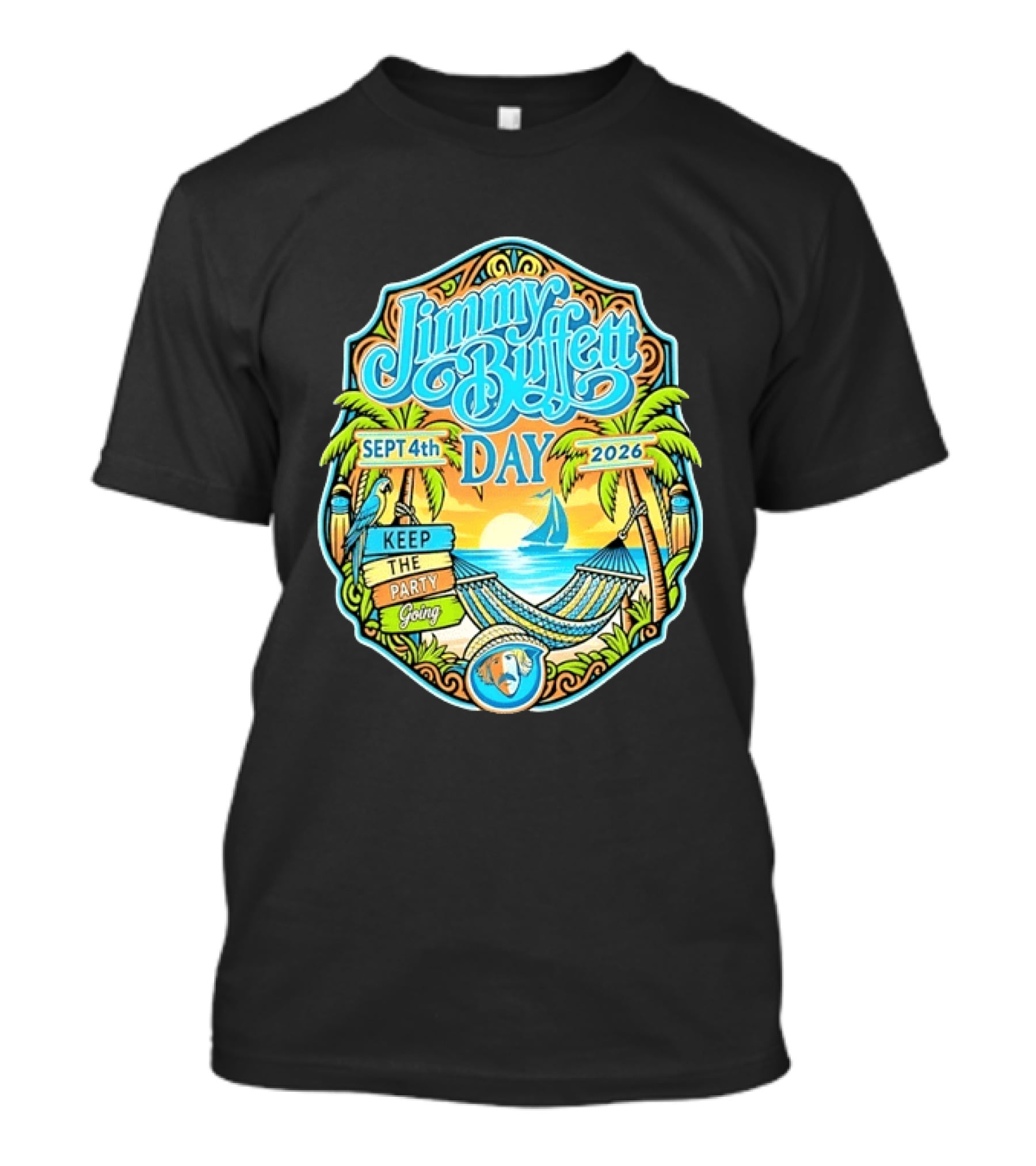 Jimmy Buffett Day Sept 4th 2026 Keep The Party Going Tropical Beach Hammock Scene T-Shirt