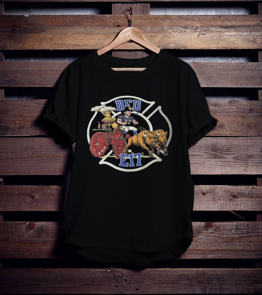 Josh Allen BFD E17 Firefighter Cartoon Driving Bison Engine 17 T-Shirt