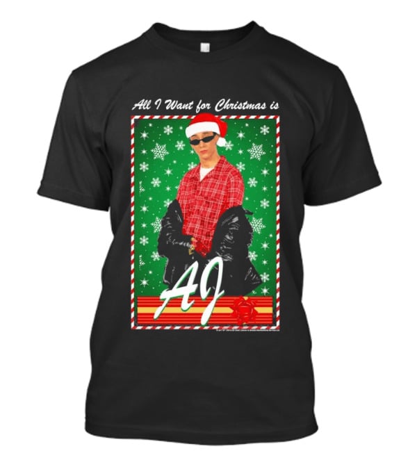 Backstreet Boys AJ All I Want For Christmas Santa Hat Snowflakes Junior T-Shirt