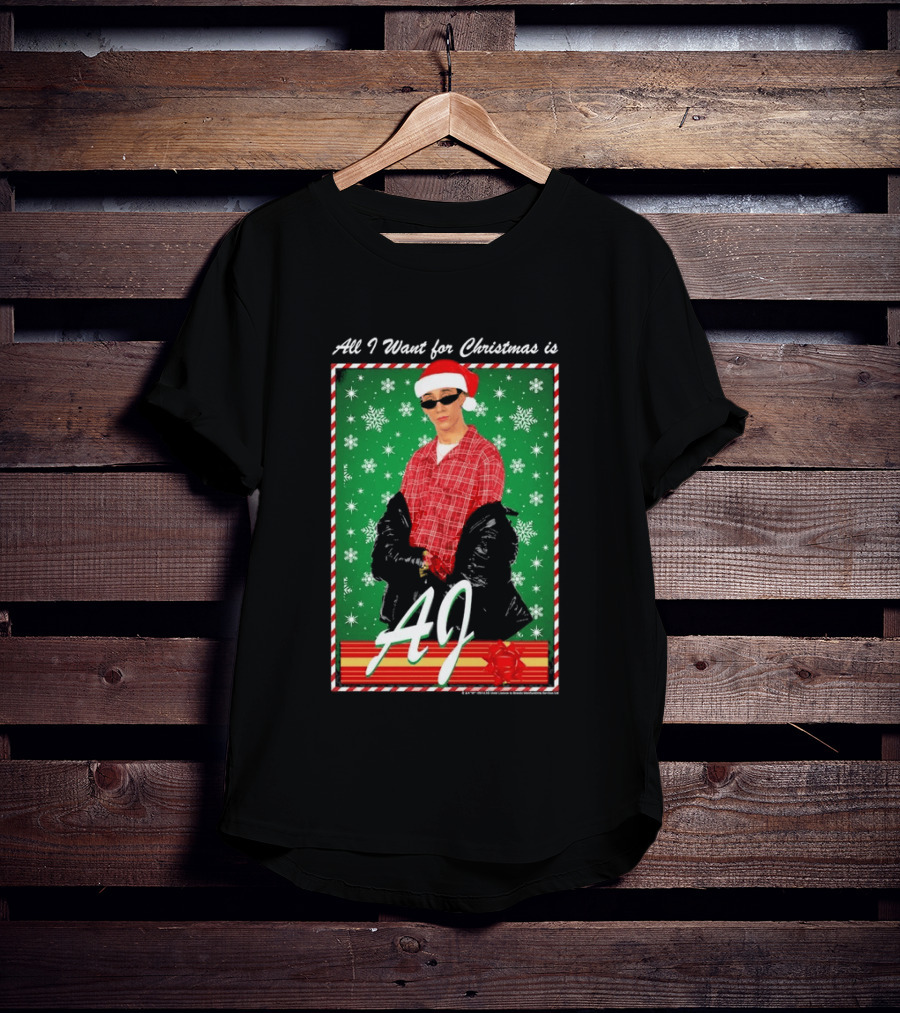 Backstreet Boys AJ All I Want For Christmas Santa Hat Snowflakes Junior T-Shirt
