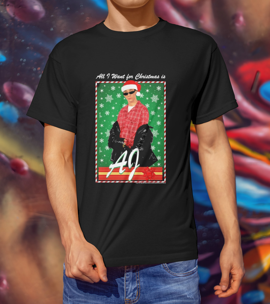 Backstreet Boys AJ All I Want For Christmas Santa Hat Snowflakes Junior T-Shirt
