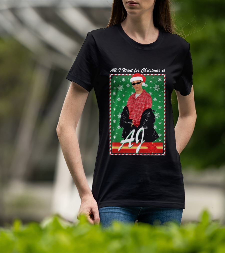 Backstreet Boys AJ All I Want For Christmas Santa Hat Snowflakes Junior T-Shirt