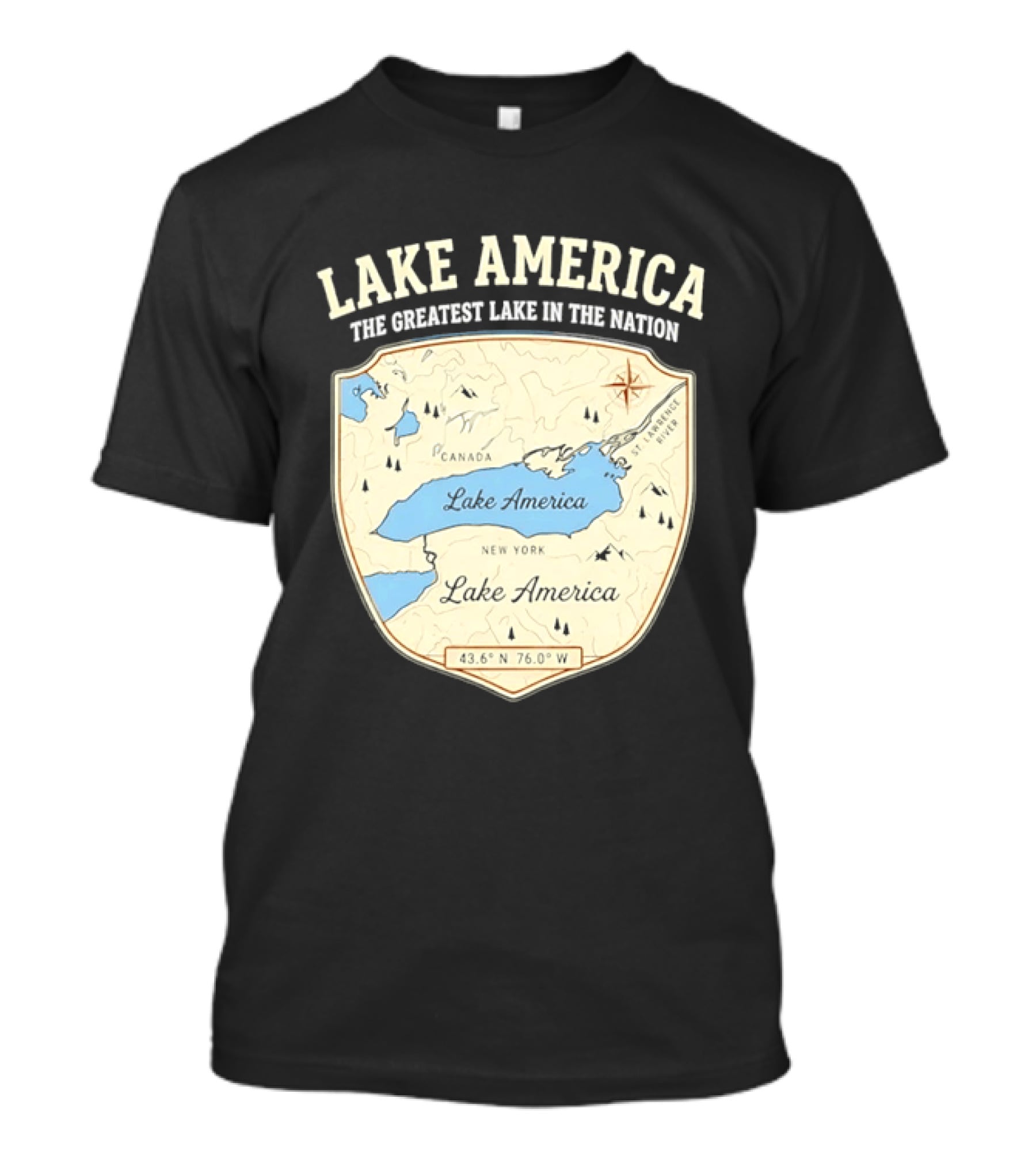 Lake America The Greatest Lake In The Nation Map Compass Cream T-Shirt