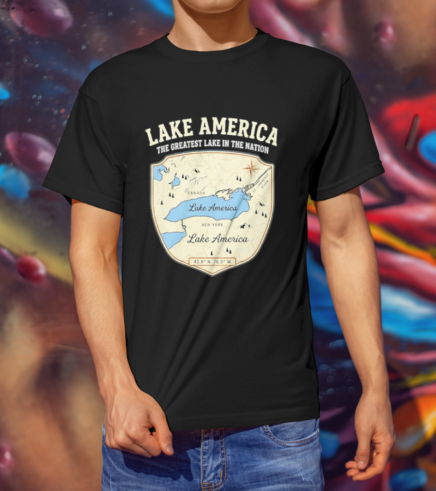 Lake America The Greatest Lake In The Nation Map Compass Cream T-Shirt