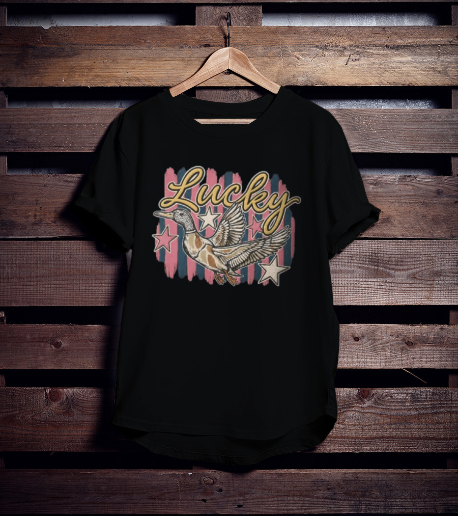 Lucky Duck Stars Pink And Blue Stripes T-Shirt
