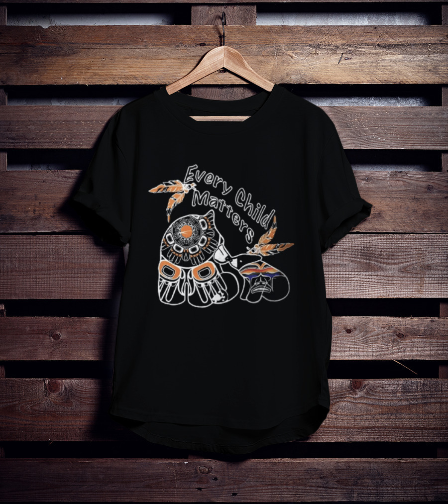 Every Child Matters Bear With Feathers And Rainbow Motif T-Shirt