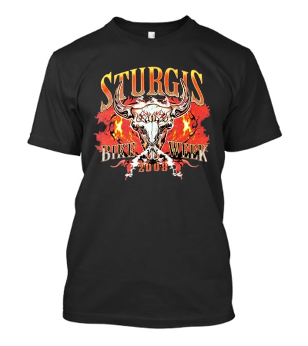 Sturgis Bike Week 2008 Flaming Bull Skull T-Shirt