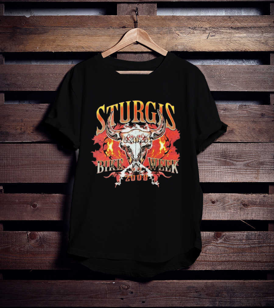Sturgis Bike Week 2008 Flaming Bull Skull T-Shirt