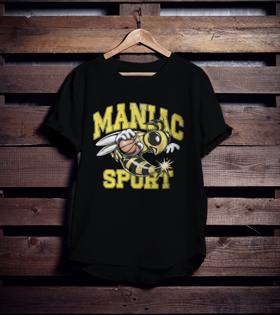 Maniac Sport Cartoon Hornet With Basketball Explosion T-Shirt