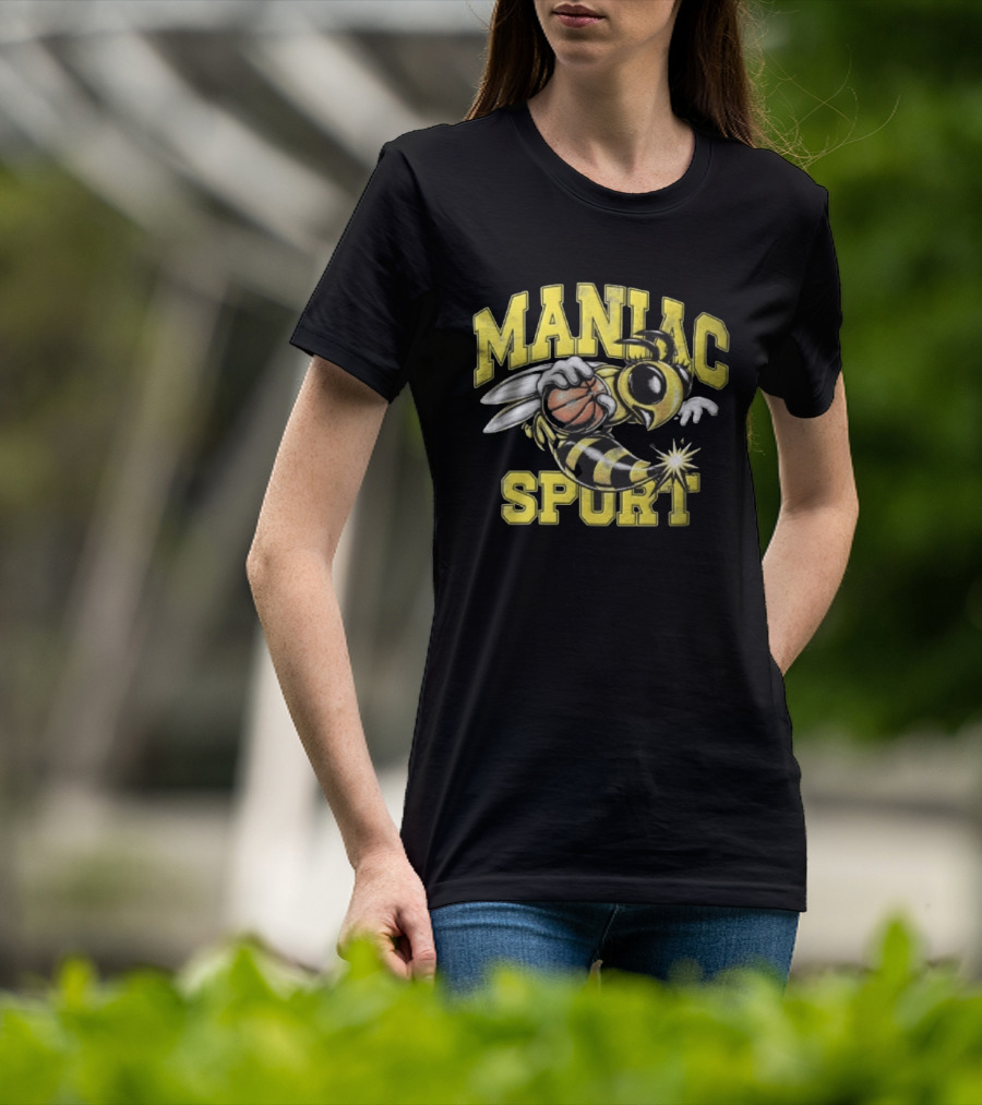 Maniac Sport Cartoon Hornet With Basketball Explosion T-Shirt