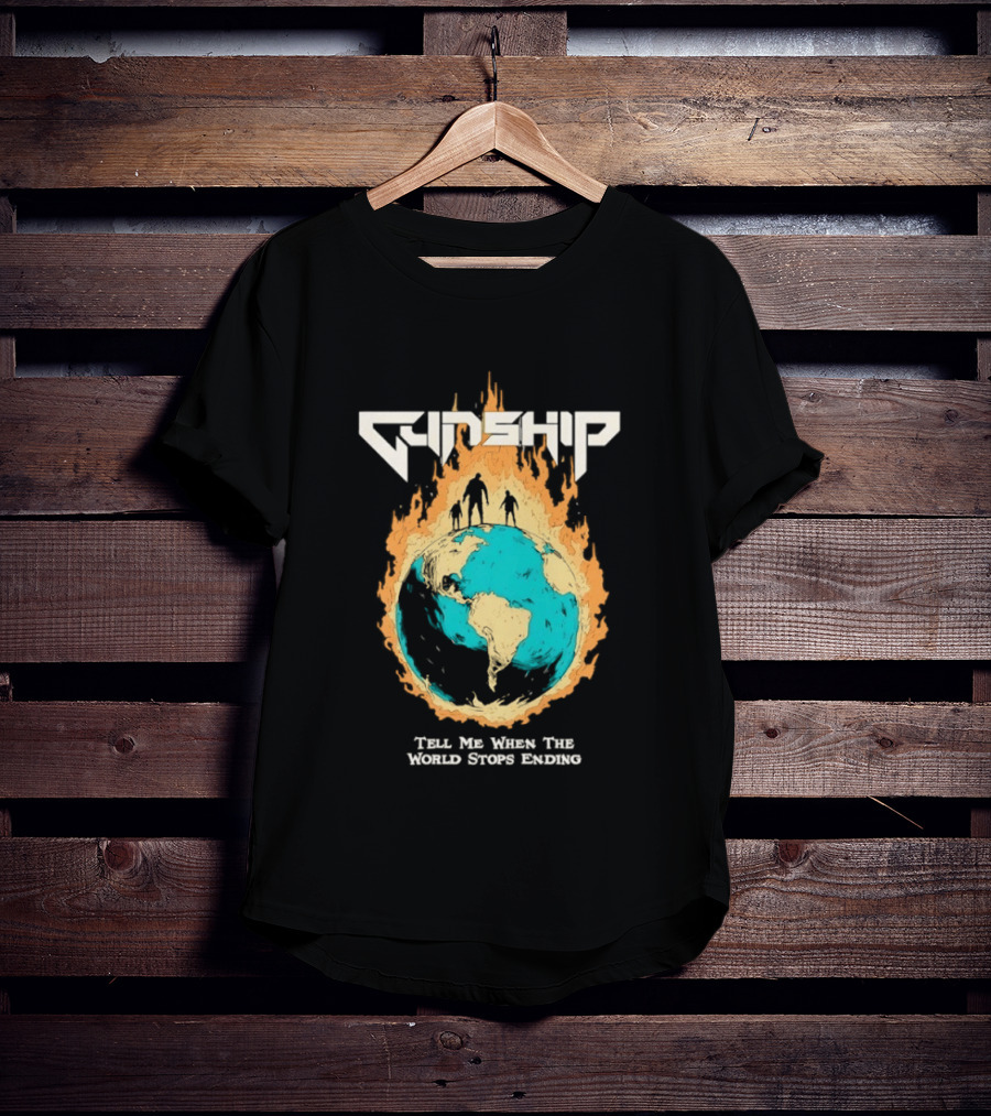 Gunship Tell Me When The World Stops Ending Flaming Earth T-Shirt