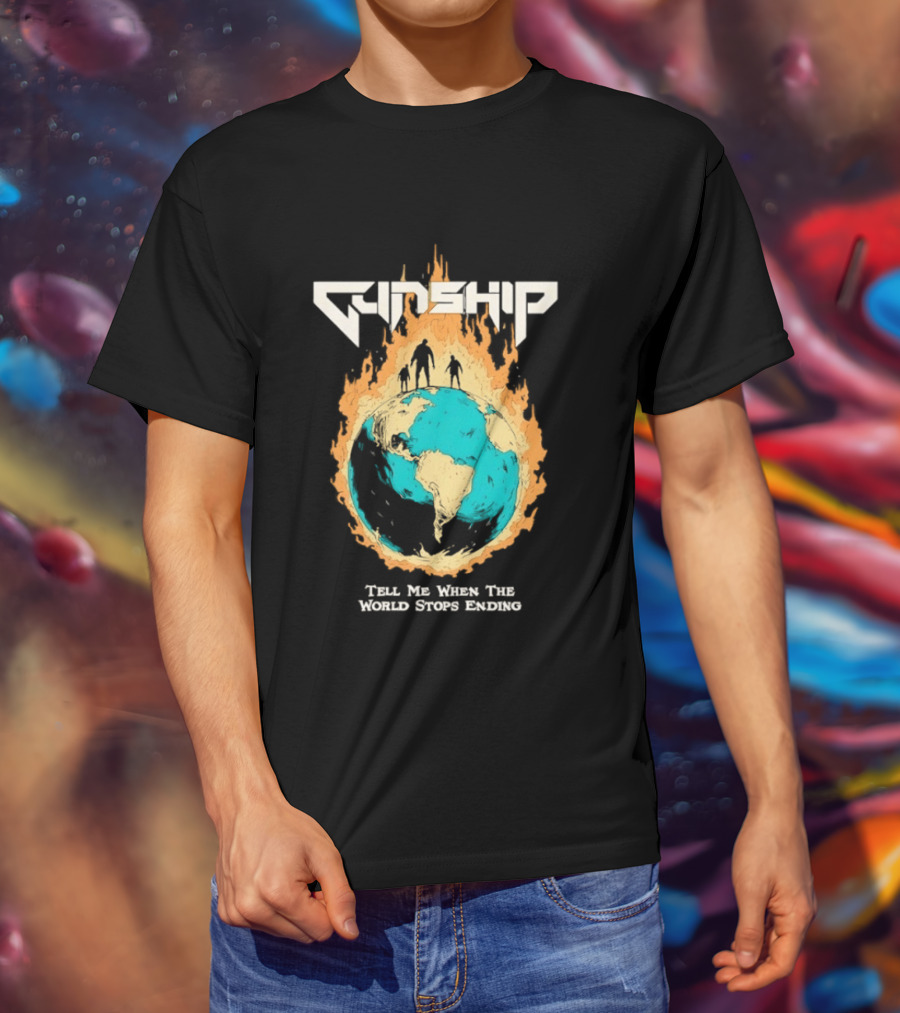 Gunship Tell Me When The World Stops Ending Flaming Earth T-Shirt