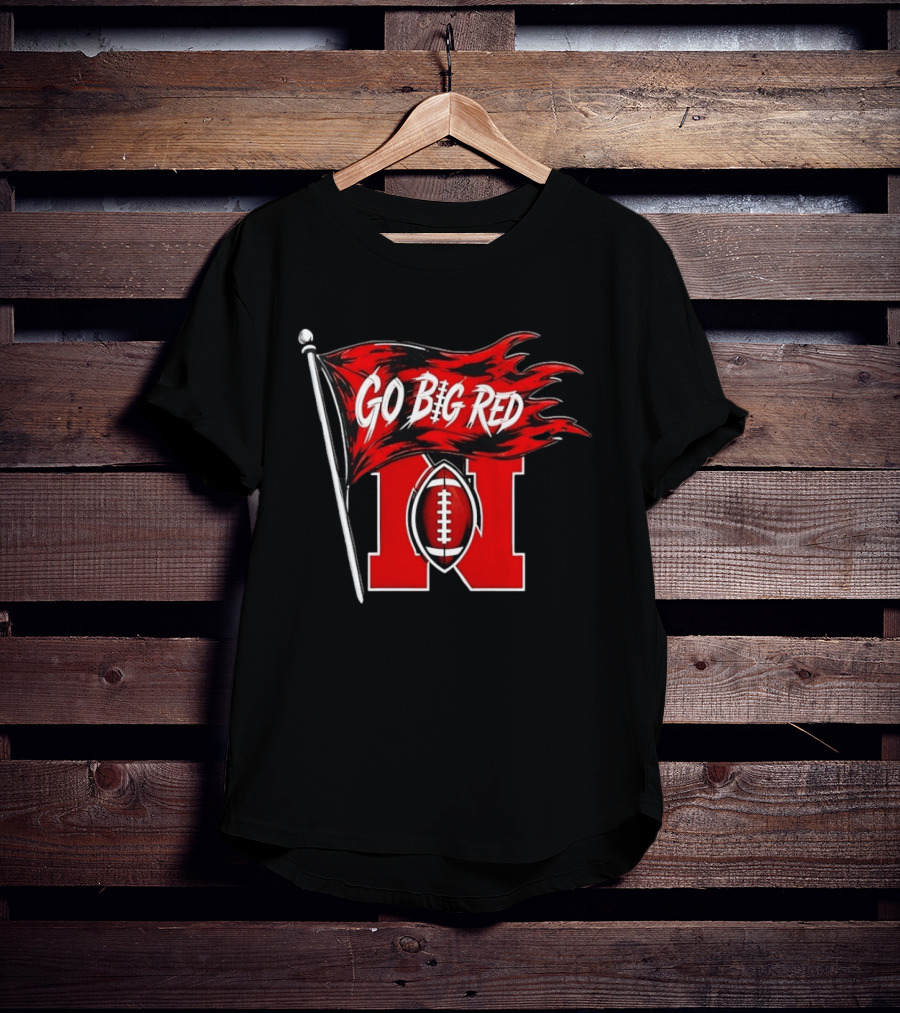 Nebraska Cornhuskers Go Big Red Football Flag T-Shirt
