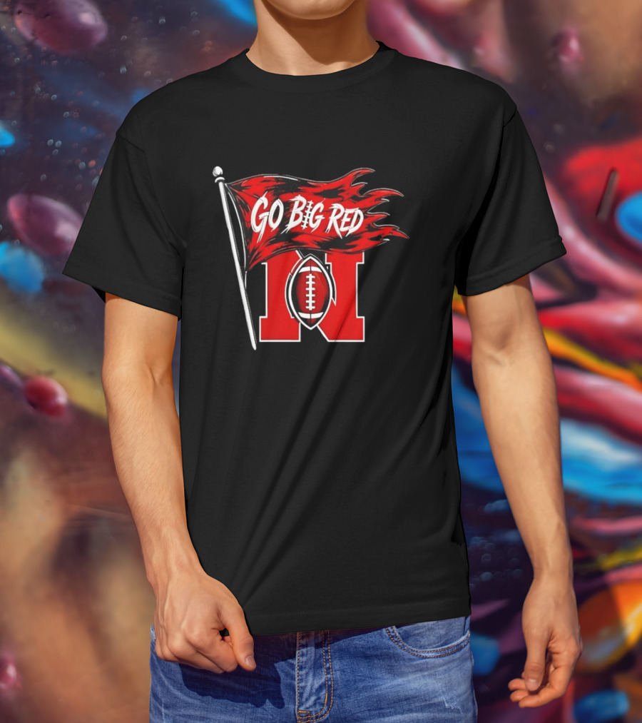 Nebraska Cornhuskers Go Big Red Football Flag T-Shirt