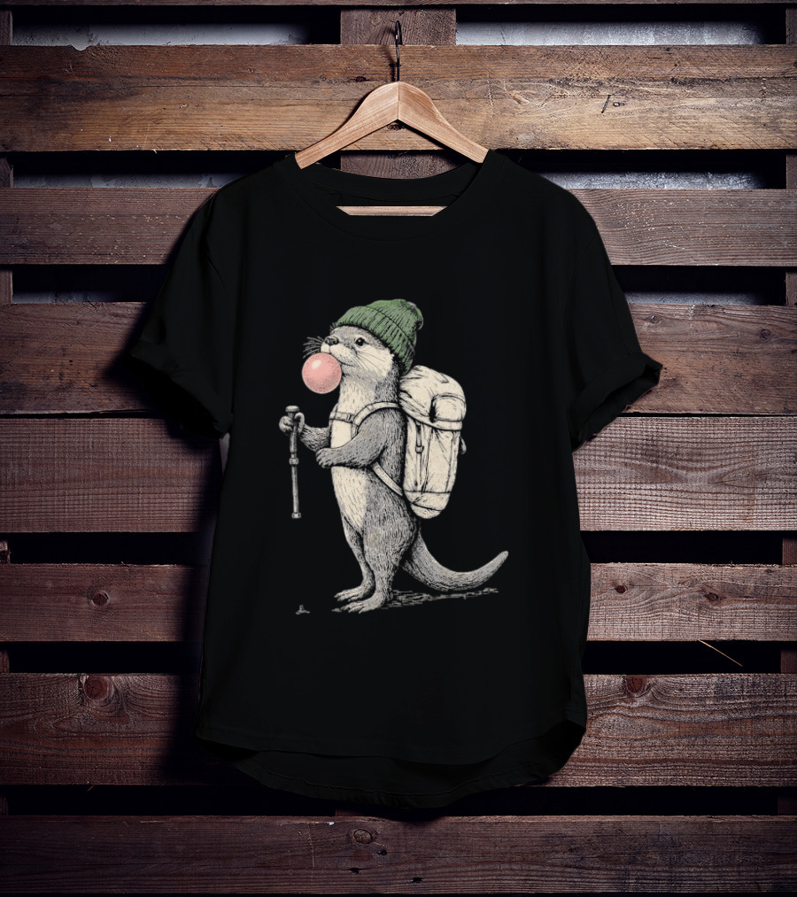 Hiking Otter Backpack Adventure With Bubble Gum T-Shirt