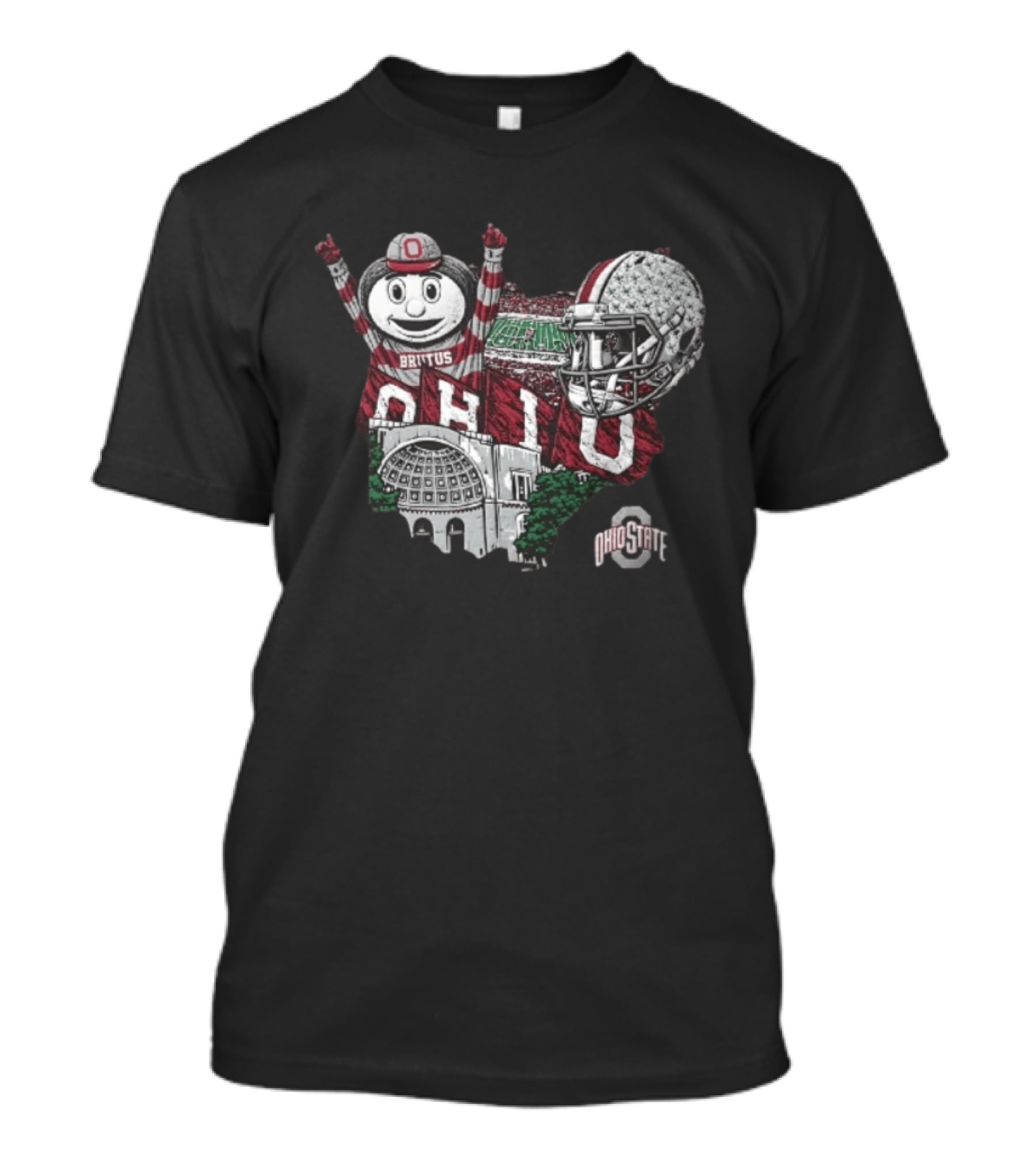 Ohio State Buckeyes Brutus Ohio Map Helmet Stadium T-Shirt