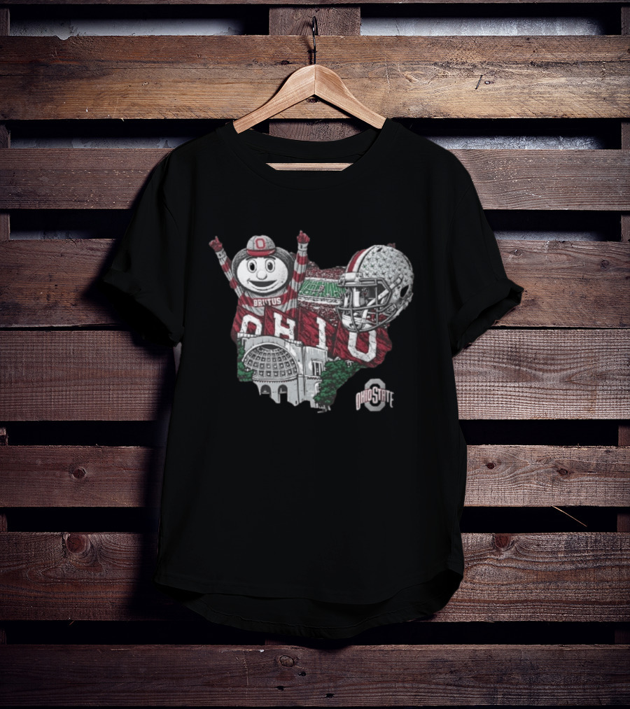 Ohio State Buckeyes Brutus Ohio Map Helmet Stadium T-Shirt