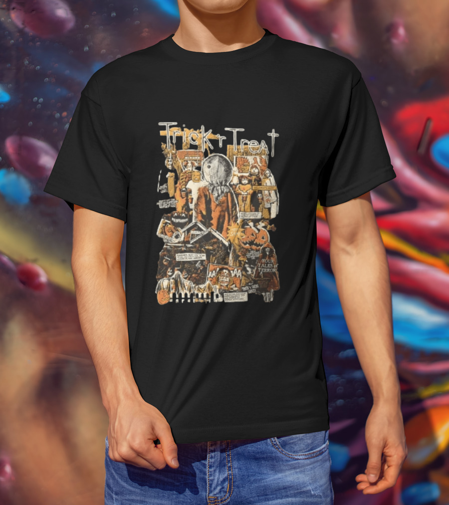 Trick R Treat Sam Halloween Four Tales Of Terror Horror Comic Collage T-Shirt