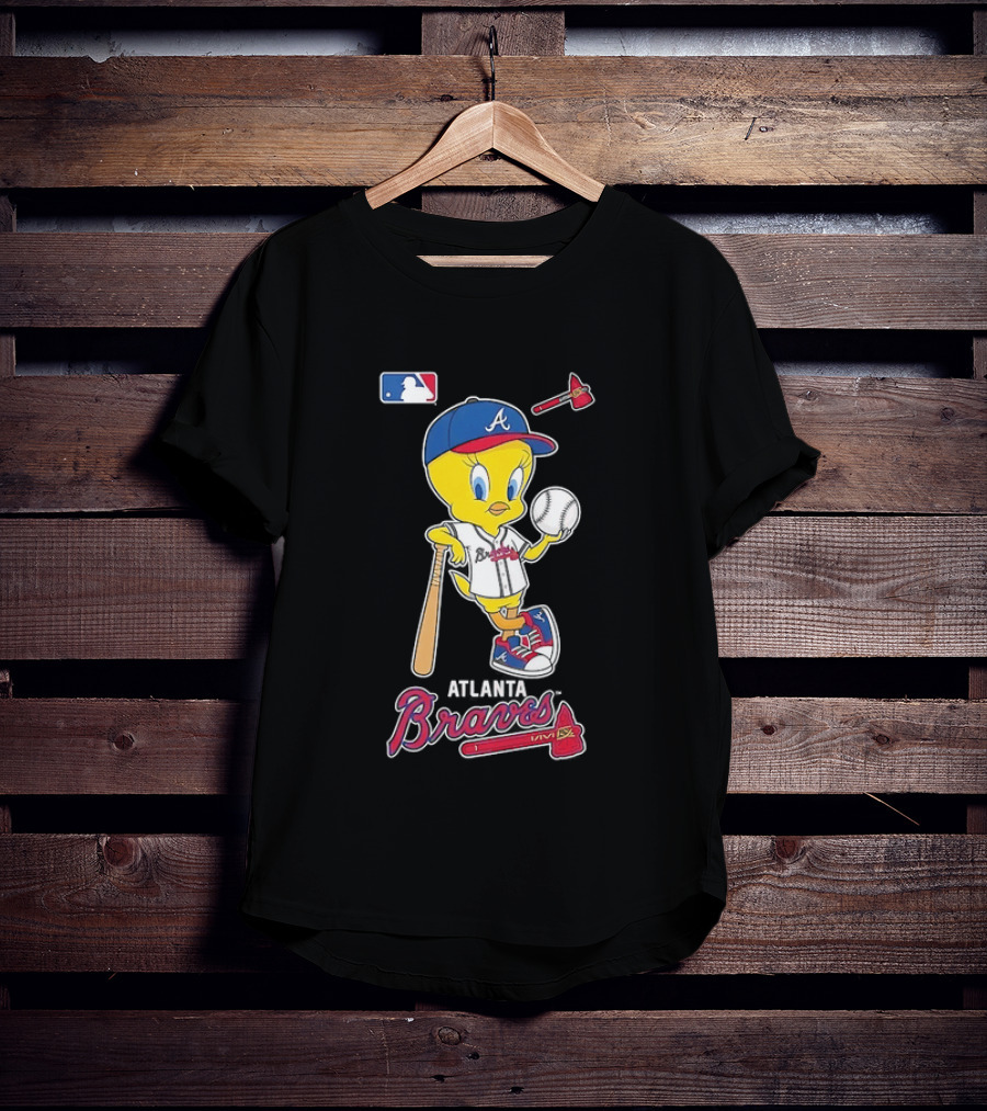 MLB Atlanta Braves Tweety Bird Baseball Bat And Ball T-Shirt