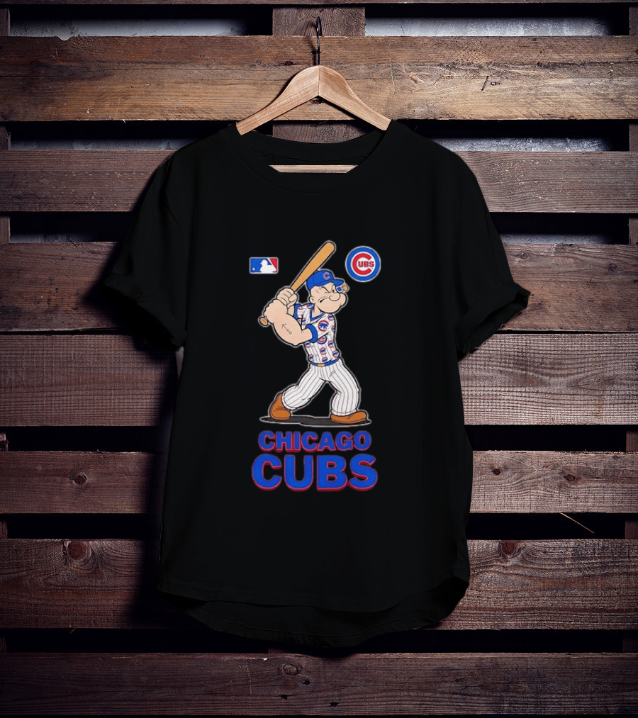MLB Popeye Chicago Cubs Cartoon Character Baseball Batting MLB T-Shirt